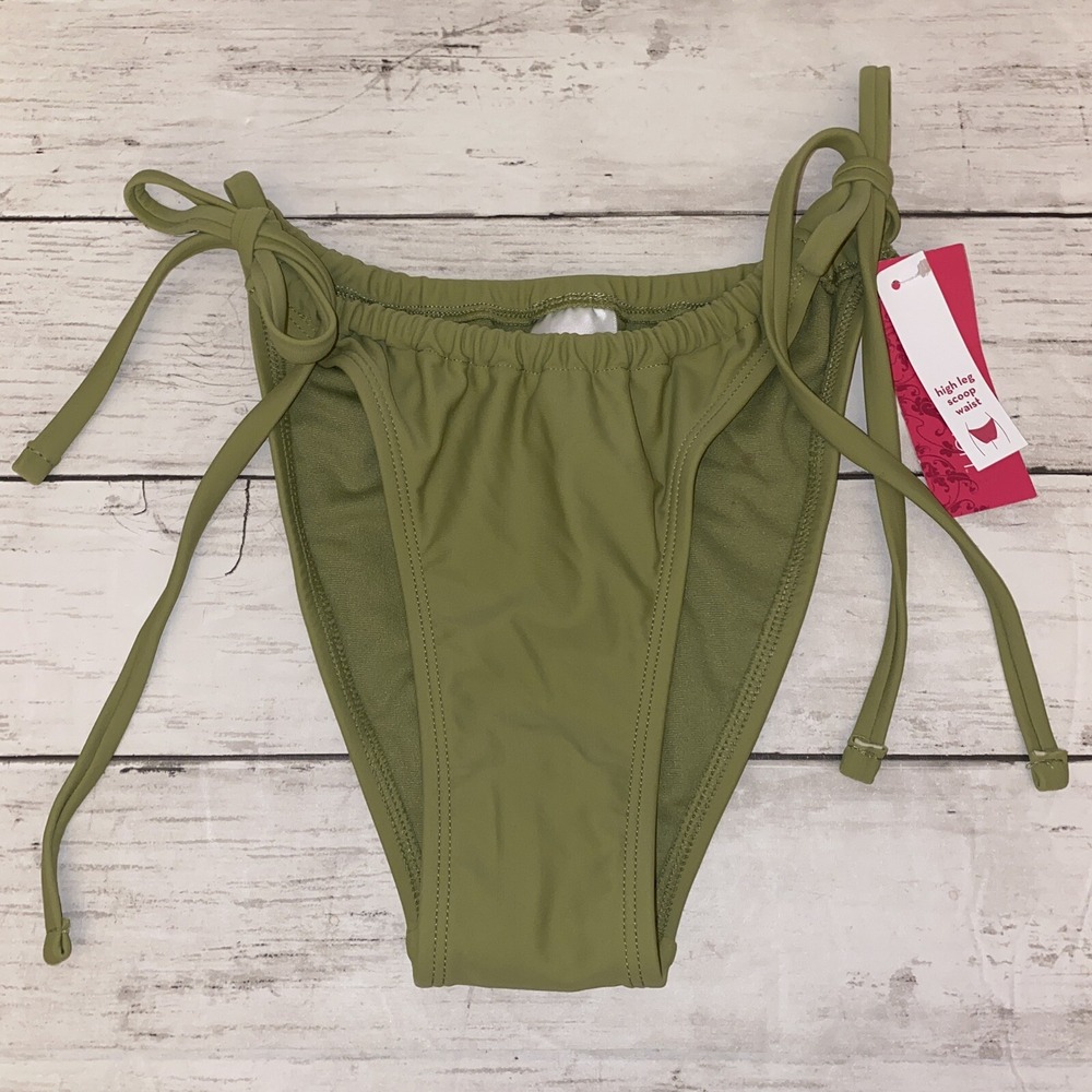 Xhilaration Bikini Bottom Womens S Green Solid High Leg Scoop Waist Swim NEW S